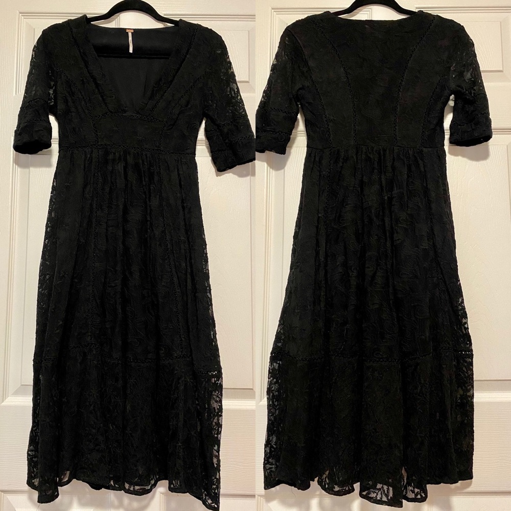 Free People black lace mountain laurel midi dress